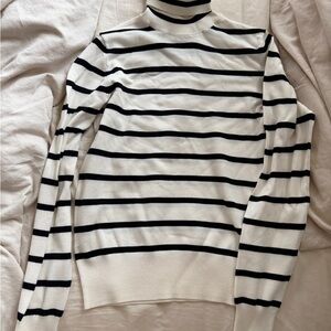 H&M Black and White Striped Turtleneck